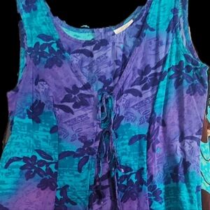 Sleeveless Tie-Front Floral Tank Top - Blue/Purple